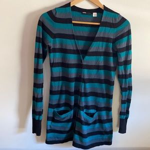 Urban outfitters, Striped long cardigan, teal, black